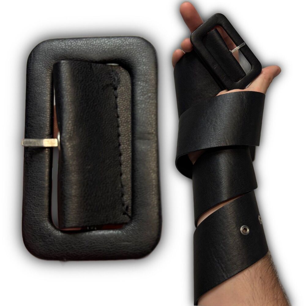Modern Black Faux Leather Wide Waist Belt 27" Waist